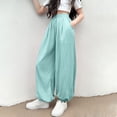 thumbnail image 3 of Lantern Pants for Girls, Loose Fit Ice Silk Sports Pants with Drawstring Waist, Mosquito-Proof, Breathable Polyester, Mid-Size 150 cm, Summer Long Pants, 3 of 3