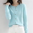 thumbnail image 4 of Hontri Cardigans pour Femmes Légers Offres à Moins de 15 $, Cardigan Basique pour Femmes à Col Rond, Manches Longues, Boutonné, Bleu m, 4 of 5