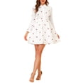 thumbnail image 1 of INSPIRE CHIC Robe pour Femme Manches Longues Col Rabattu Boutonnée Robe Chemise Courte à Fleurs Blanche G, 1 of 7