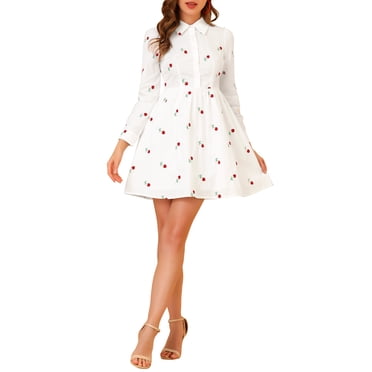 INSPIRE CHIC Robe pour Femme Manches Longues Col Rabattu Boutonnée Robe Chemise Mini à Fleurs Blanc TP