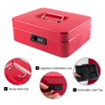 thumbnail image 4 of KYODOLED Large Cash Box with Combination Lock Safe Metal Money Box with Money Tray for Security Lock Box 9.84"x 7.87"x 3.54" Red Large, 4 of 4