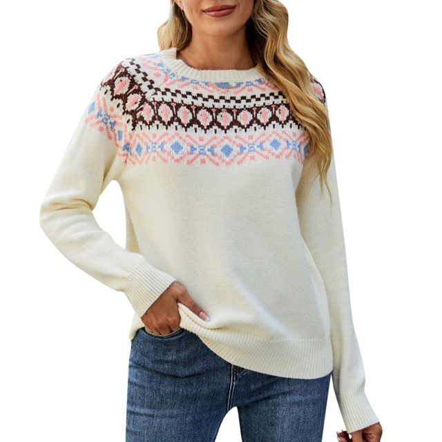 2025 Jacquard Rétro Coloré inc Chandails Petite Chemise Tricotée pour Femmes Chandail Léger pour Femmes Porter Chandail à Enfiler pour Femmes Chandails à Enfiler Femmes Tendance