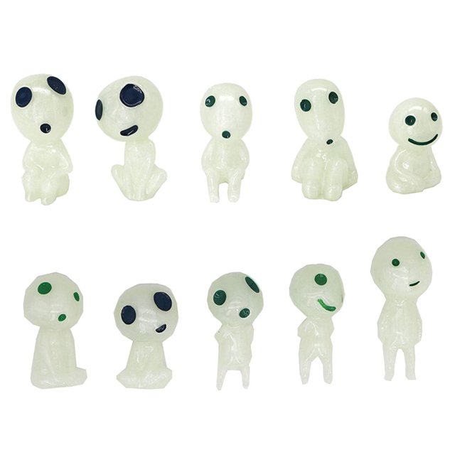10Pc Mini Figures Princess Mononoke Forest Spirit Kodama Glow In Dark Statue