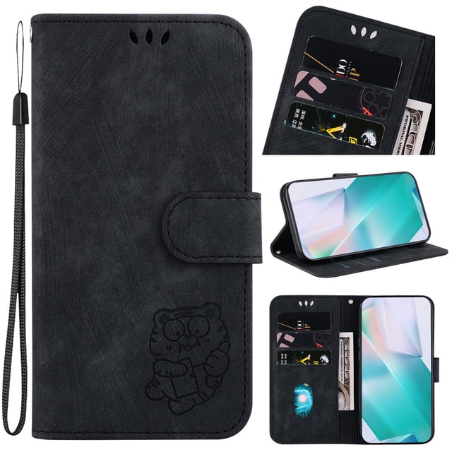 Compatible with Google Pixel 7 Pro Embossed Cute Tiger Flip Folio Wallet Case Card Pocket Holder Cover