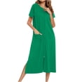 thumbnail image 2 of Pyjama d'Été pour Femme, Robe de Nuit à Manches Courtes, Longue Robe de Nuit à Fermeture Éclair avec Poches, Peignoir Ample, Pyjama S-14 Vert P, 2 of 7