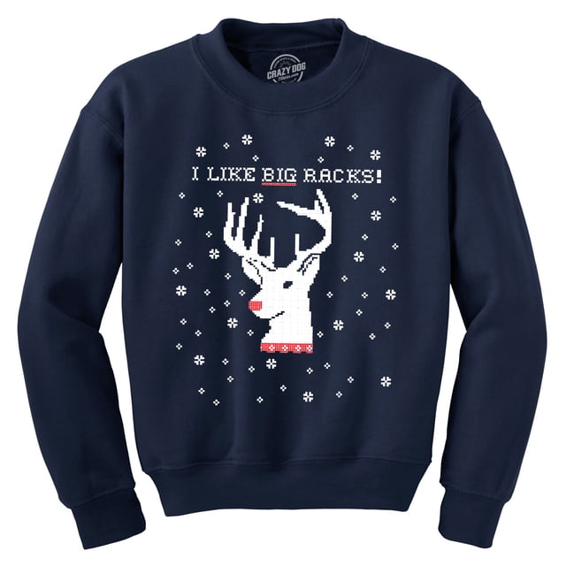 I Like Big Racks Funny Unisex Hunting Ugly Christmas Crew Neck Sweatshirt (Navy) - L