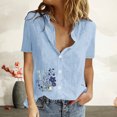 thumbnail image 1 of Mefallenssiah Femmes Imprimer Manches Courtes Bouton en Vrac Col Rabattu Chemise Blouse Solide tops, 1 of 8