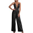 thumbnail image 1 of FAIWAD Women's Sequins Jumpsuits Deep V Neck Spaghetti Strap Sleeveless Rompers Wide Leg Cocktail Party Jumpsuit, 1 of 6