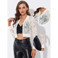 thumbnail image 2 of INSPIRE CHIC Blouson Bomber en Dentelle Transparente en Maille à Col Montant à Fermeture à Glissière pour Femme Blanc P, 2 of 5