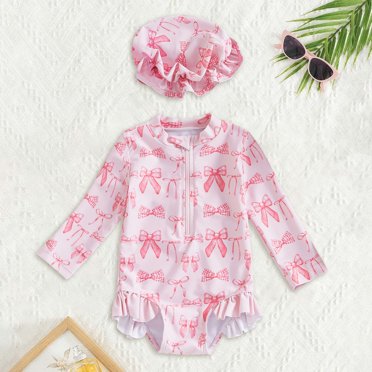 Girl Rash Guard Swimsuits Ruffle Sun Protection Long Sleeve Toddler Bathing Suit 0-3 Months