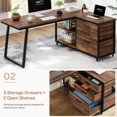 thumbnail image 4 of Fnova 53.15" L-shaped Computer Desk with 3 Drawers, Wood Tabletop, Metal Frame Office Desk, Brown, 4 of 13