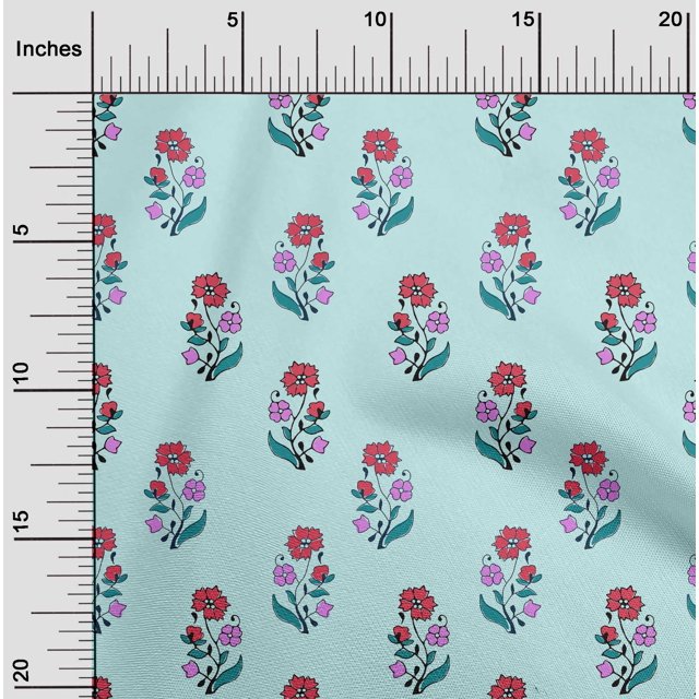 oneOone Cotton Poplin Fabric Leaves & Floral Block Print Fabric BTY 42 Inch Wide