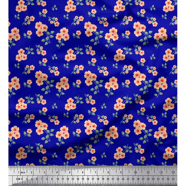 Soimoi polyester Crepe Fabric Leaves & Flower Floral Print Sewing Fabric Yard 52 Inch Wide