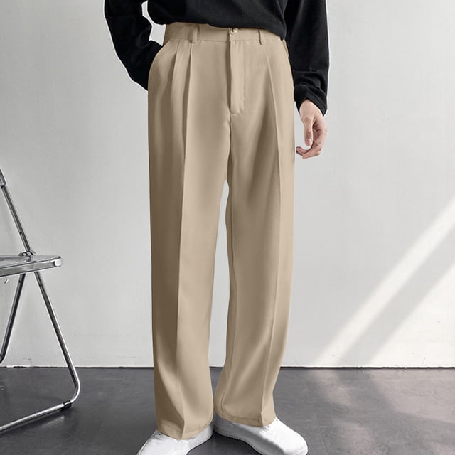 Weiqiqre Work Pants for Men Suit Pants Personality Design Solid Color Straight Premium Casual Pants Simple Trousers