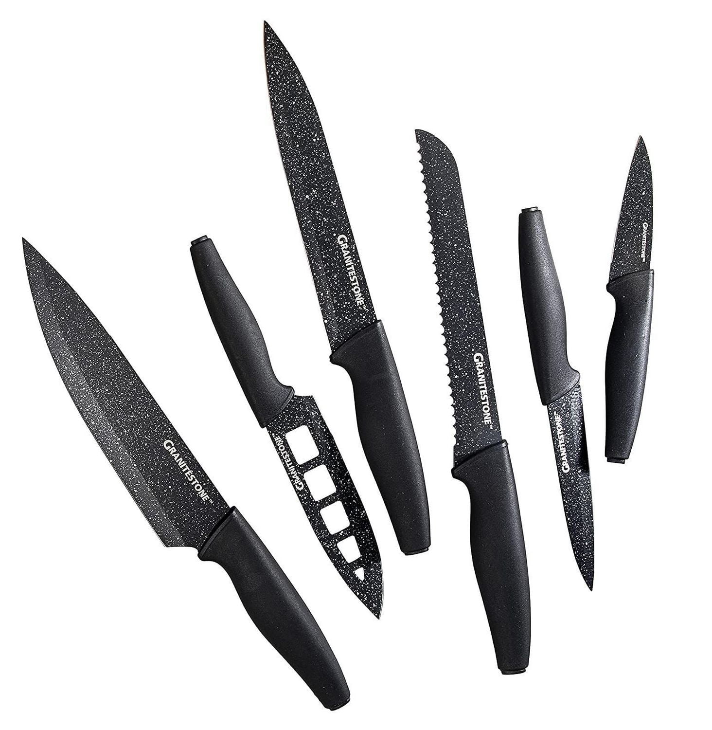 Granitestone NutriBlade 6 Piece Nonstick Kitchen Knife Set with Ultra Sharp Stainless Steel Blades and Ergonomic Grip Dishwasher Safe