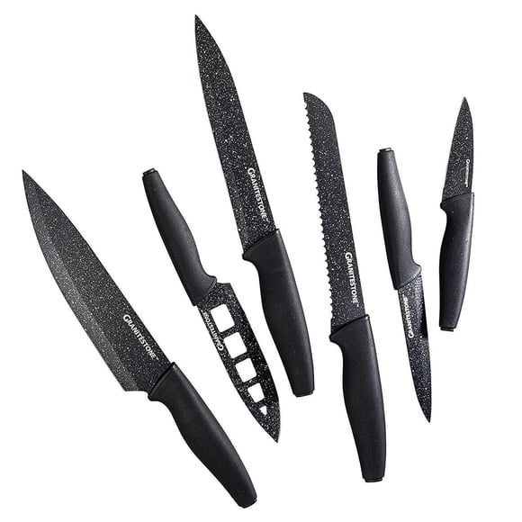 Granitestone NutriBlade 6 Piece Nonstick Kitchen Knife Set with Ultra Sharp Stainless Steel Blades and Ergonomic Grip Dishwasher Safe