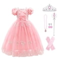 thumbnail image 1 of HAWEE Robe de Princesse Rose pour Fille Raiponce Cosplay Halloween Costume Manches Bouffantes Robes à Étages, 1 of 3