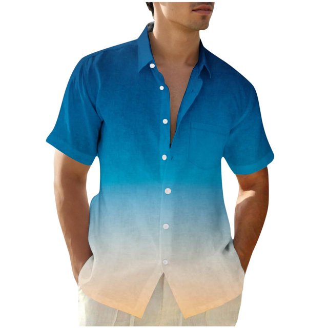 Chemises pour Hommes, Mode Décontractée Col Rabattu Imprimé Dégradé Manches Courtes Chemise Boutonnée Hauts Blouse