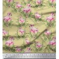 thumbnail image 1 of Soimoi Beige Modal Satin Fabric Grass & Flamingo Bird Print Fabric by Yard 42 Inch Wide, 1 of 3