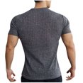 thumbnail image 4 of Men's Muscle T Shirts Stretch Short Sleeve V Neck Bodybuilding Workout Tee Shirts Slim Fit Ribbed Knit Shirt, 4 of 5