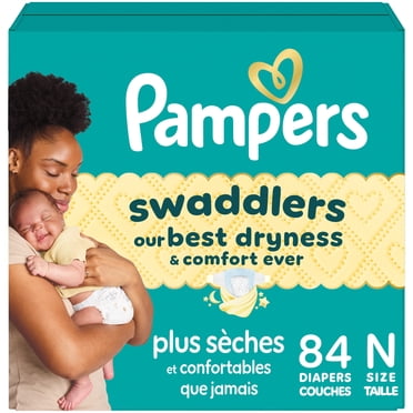Pampers Swaddlers Couches, Taille 0 (jusqu'à 10 lbs), Absorbantes, Garde Bébé au Sec et Confortable, Couche Jetable pour Bébé Sans Danger pour la Peau