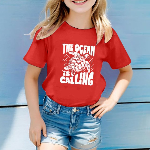 Hauts Filles Décontractés Enfants Motif Lettres Multicolores Manches Courtes Col Rond T-Shirts et Chemises