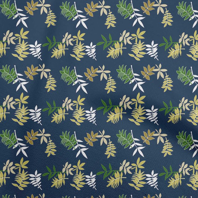 oneOone Polyester Spandex Navy Blue Fabric Leaves Craft Projects Decor Fabric Printed By The Yard 56 Inch Wide