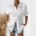 thumbnail image 1 of Styesk Womens Tops Women's Summer Solid Color Lapel Short Sleeved Loose Button Shirt Top, 1 of 6