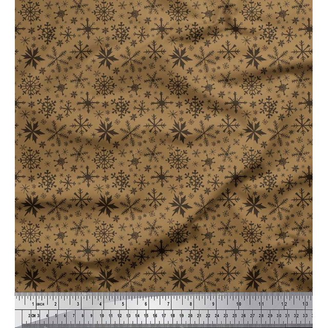 Soimoi Satin Silk Fabric Snowflake Artistic Print Sewing Fabric Yard 42 Inch Wide