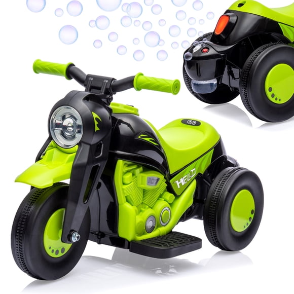 Moto à Bulles Électrique 6 V pour Enfants – Motocyclette à 3 Roues à Batterie, Générateur de Bulles, Phares DEL, Musique, Pédale, Marche Avant/arrière, 3 à 8 Ans – Vert Avocat