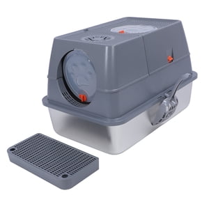 Litter à litière pour chats en plus inoxydable ci-joint avec couverture, bac à litère métallique à grands côtés hauts, bacà litière recouverte de métal avec cuillère,