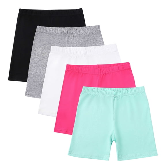 FAIWAD 5-Pack Girls Biker Shorts Elastic Waisted Stretch Comfy Yoga Dance Athletic Summer Shorts for Kids, 5-14 Years