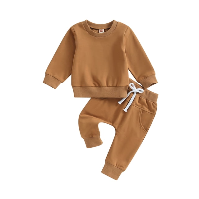 Kmbangi Baby Boys Long Sleeve Crew Neck Sweatshirt with Elastic Waist Sweatpants Infant Spring Fall Clothes