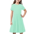 thumbnail image 3 of Milgrthf Robe d'Été à Manches Courtes pour Filles, Ligne A, Évasée, Basique, Patineuse, Tournoyante, Robe de Fête 5-14 Ans Vert, 3 of 9