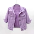 thumbnail image 2 of YiZYiF Veste en Denim Courte Colorée à Manches 3/4 pour Femme, Veste Délavée Légère, Manteau à Revers, Veste en Jean Boutonnée, Violet m, 2 of 5