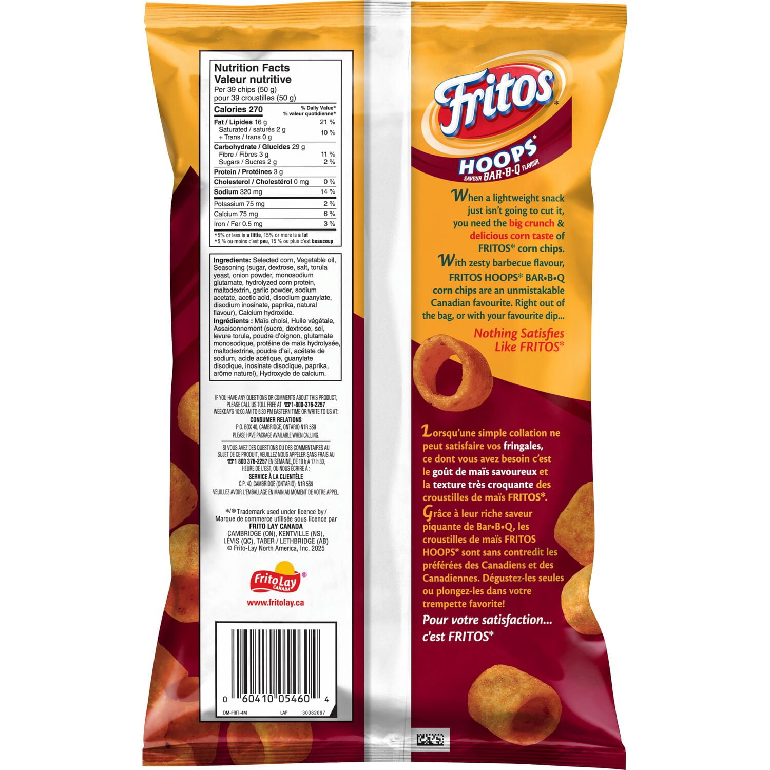 Croustilles de maïs Fritos Hoops Saveur Bar-B-Q