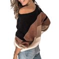 thumbnail image 2 of Pull Femme à Blocs de Couleur Rayé Col Rond Pull Ample Pull Femme Blouse à Manches Longues, Kaki, TTG, 2 of 6