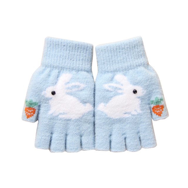 Half Finger Gloves Ladys Autumn and Winter Thickened Warm and Cold Proof Knitted Open Finger Gloves