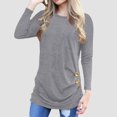 thumbnail image 2 of Timegard Womens Tops Crewneck Long Sleeve Button Solid Color Comfy Blouse Fall Dressy Casual Tunic Tops, 2 of 6