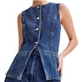 thumbnail image 2 of EGNMCR Gilet en Denim Décontracté pour Femme, Sans Manches Effiloché Déchiré Long en Denim, Veste en Jean pour Femme à la Mode Décontractée Couleur Unie Usée Sans Manches et à Capuche Veste en Denim/veste Femme Veste en Denim, 2 of 5