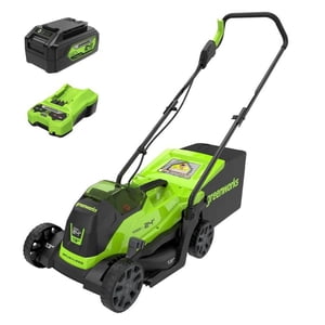 Greenworks 24V 13" Tondeuse à gazon sans brosse, 4Ah USB Batterie et chargeur inclus [125+ Outils compatibles]