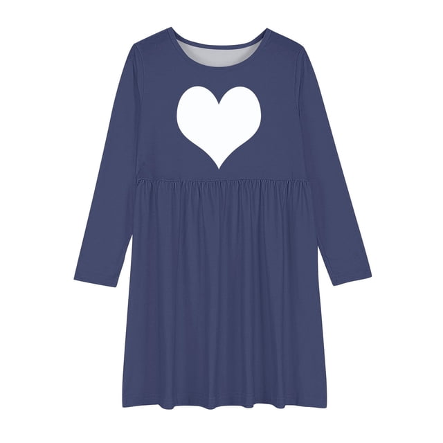 Bwiyojiz Tailles Mode 120-170 Robe à Manches Longues à Col Rond Filles Ligne Extensible Patineuse Tournoyante École Récital, 9 Ans, Cadeaux pour la Maison, Marine