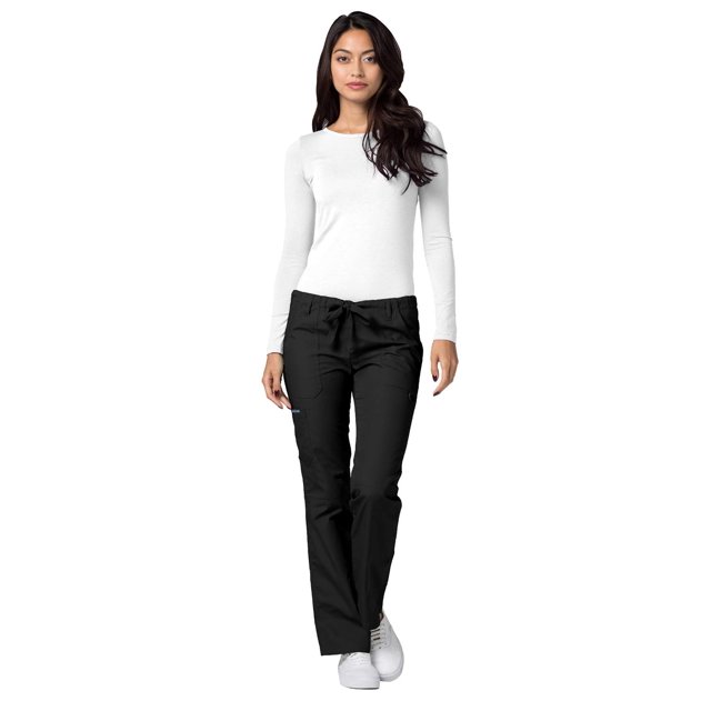 Adar Universal Women's Straight Leg Scrub Pants, Drawstring, Durable Poplin, Black