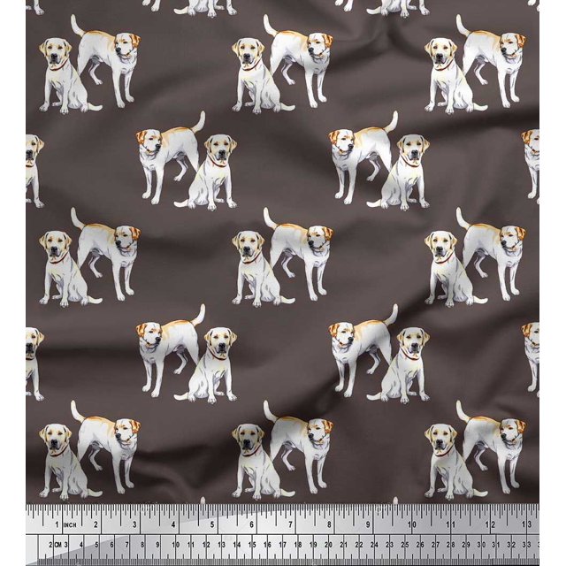 Soimoi Silk Fabric Labrador Dog Fabric Prints by Yard 42 Inch Wide