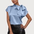 thumbnail image 2 of Pisexur Hauts pour Femmes Blouses pour Femmes Mode Décontractée Chic Été Couleur Unie Col Rond Manches Courtes Chemises Haut Blouse, Hauts pour Femmes Tendance Bleu,G, 2 of 8