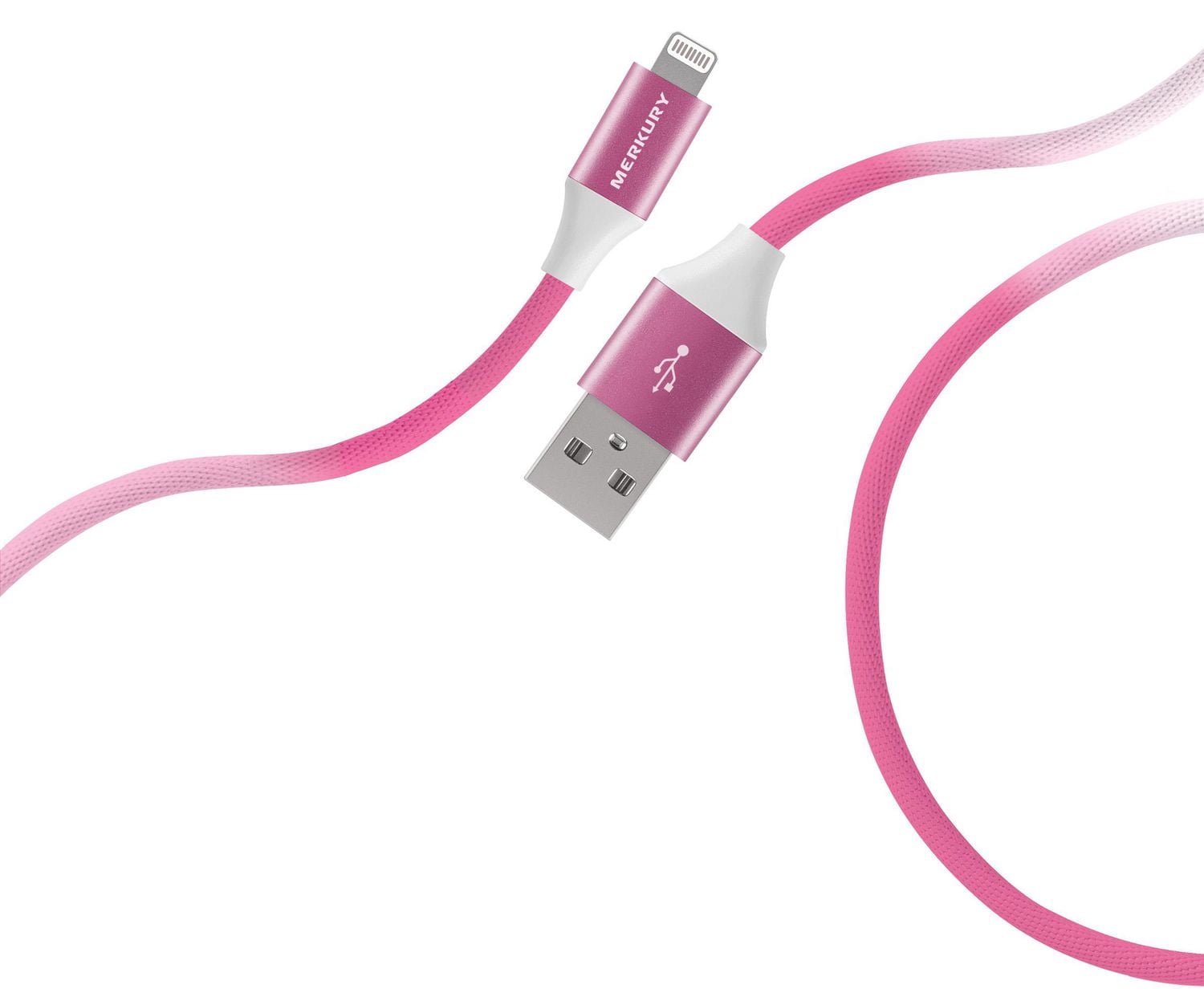 Merkury Innovations High Speed Charge + Sync USB-A to USB-C 6 FT.Fabric Cable Pink