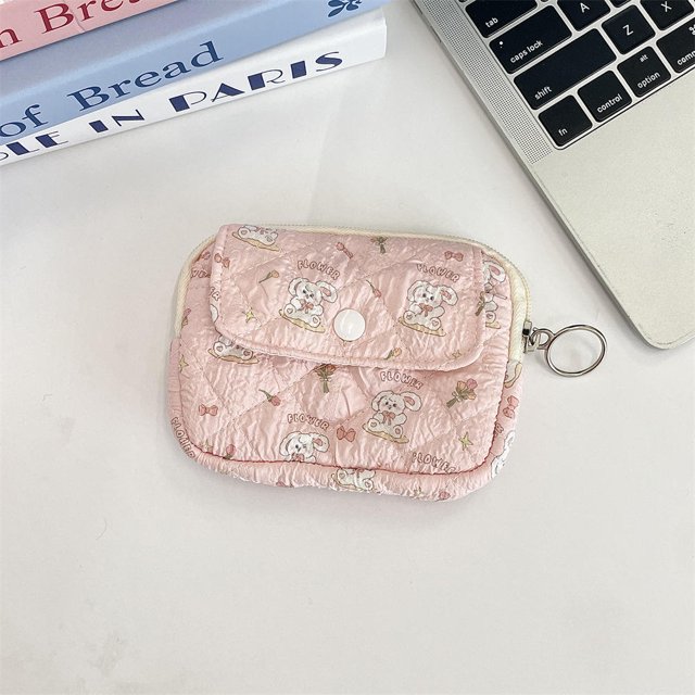 Cute Cartoon Floral Quilted Coin Purse Mini Canvas Wallet Multi-Functional Storage Bag Women Makeup Lipstick Bags Jewelry Packing Bag