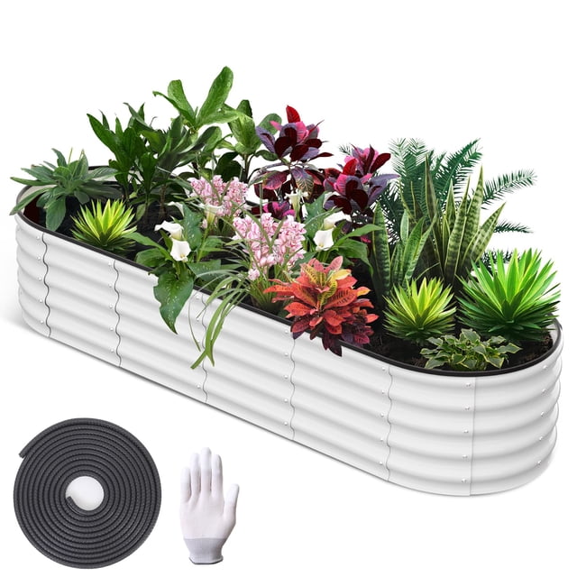 Yiwa Large Raised Garden Bed, 8x2x1 ft Outdoor Planter Box Kit with Galvanized Steel and Open Base Design