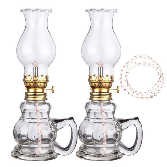 Coofit Glass Kerosene Lamp Vintage: 2PCS Classic Oil Lamp Kerosene Lantern with 2 Wicks