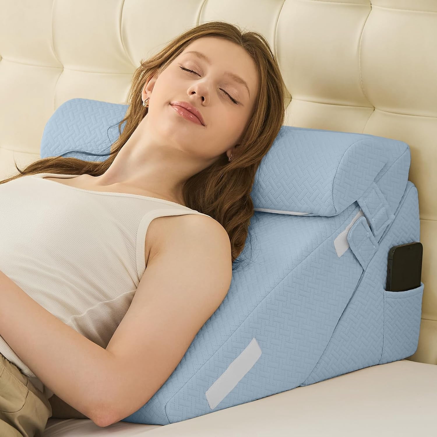 Wedge Pillows for Adult Adjustable Bed Wedge Pillow for Post Surgery Triangle Pillow Headboard with Bolster Cushion for Sleeping Acid Reflux Neck & Back Support and Dark G